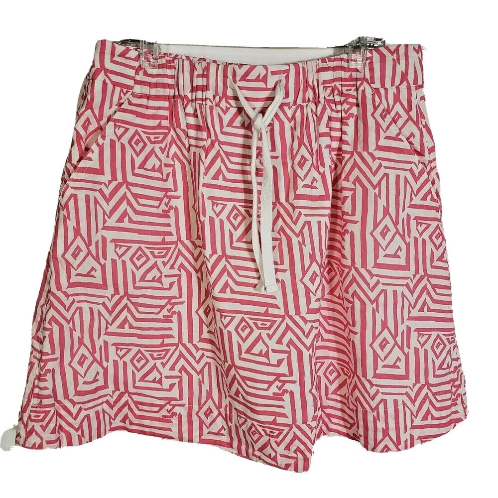 J Crew Factory Women Skirt Sz 4 Drawstring Jacquard Print Pink Linen Blend A6428